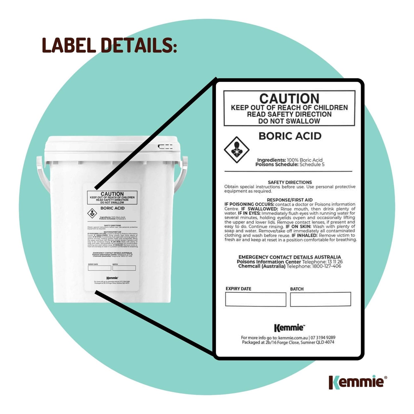 Kemmie Boric Acid Powder 99.9% Pure Tubs - Soluble Orthoboric Acid H3BO3