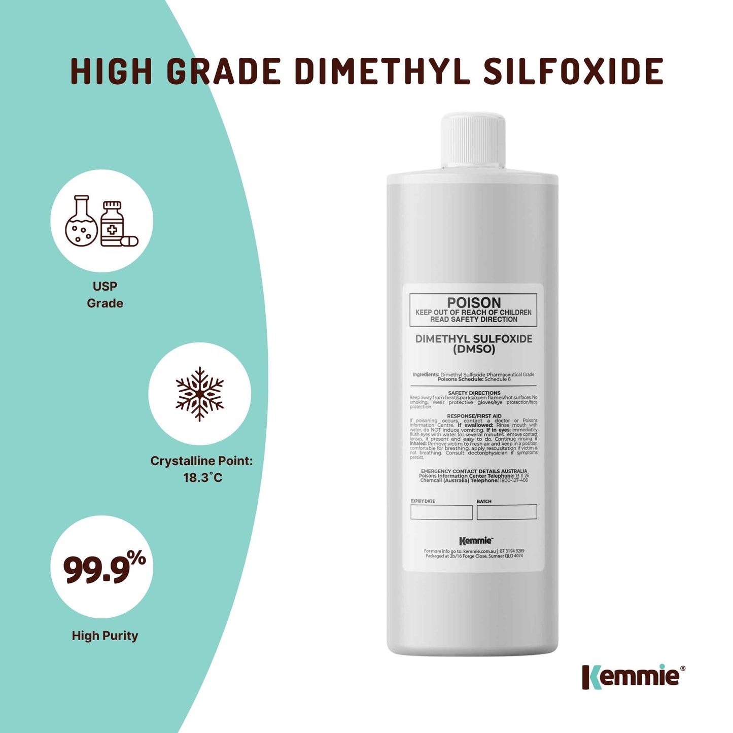 DMSO Liquid Dimethyl Sulfoxide 99.9% Pure Pharmaceutical Grade Solvent Bulk Size