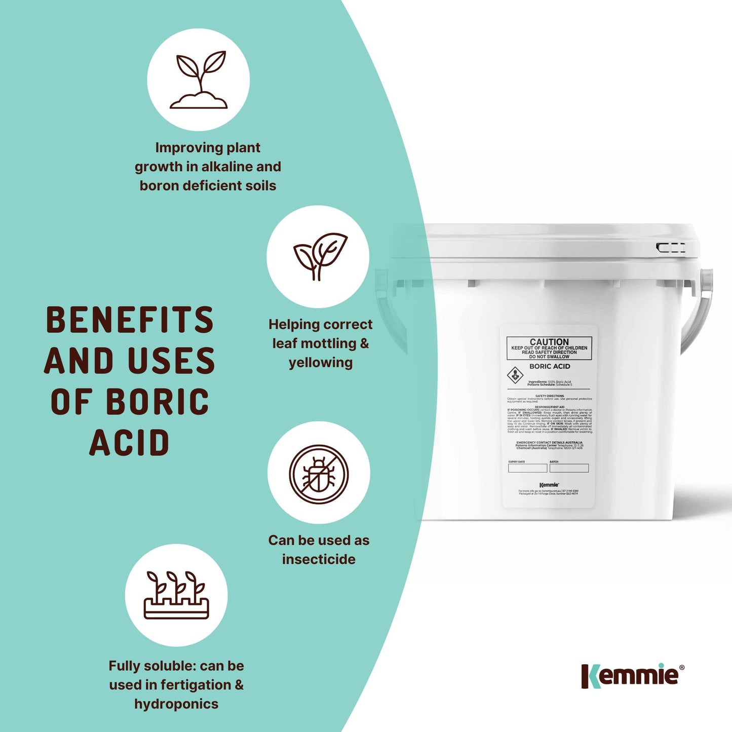 Boric Acid Powder Bucket - High Purity Fully Soluble Granules - Pest Ant Bulk
