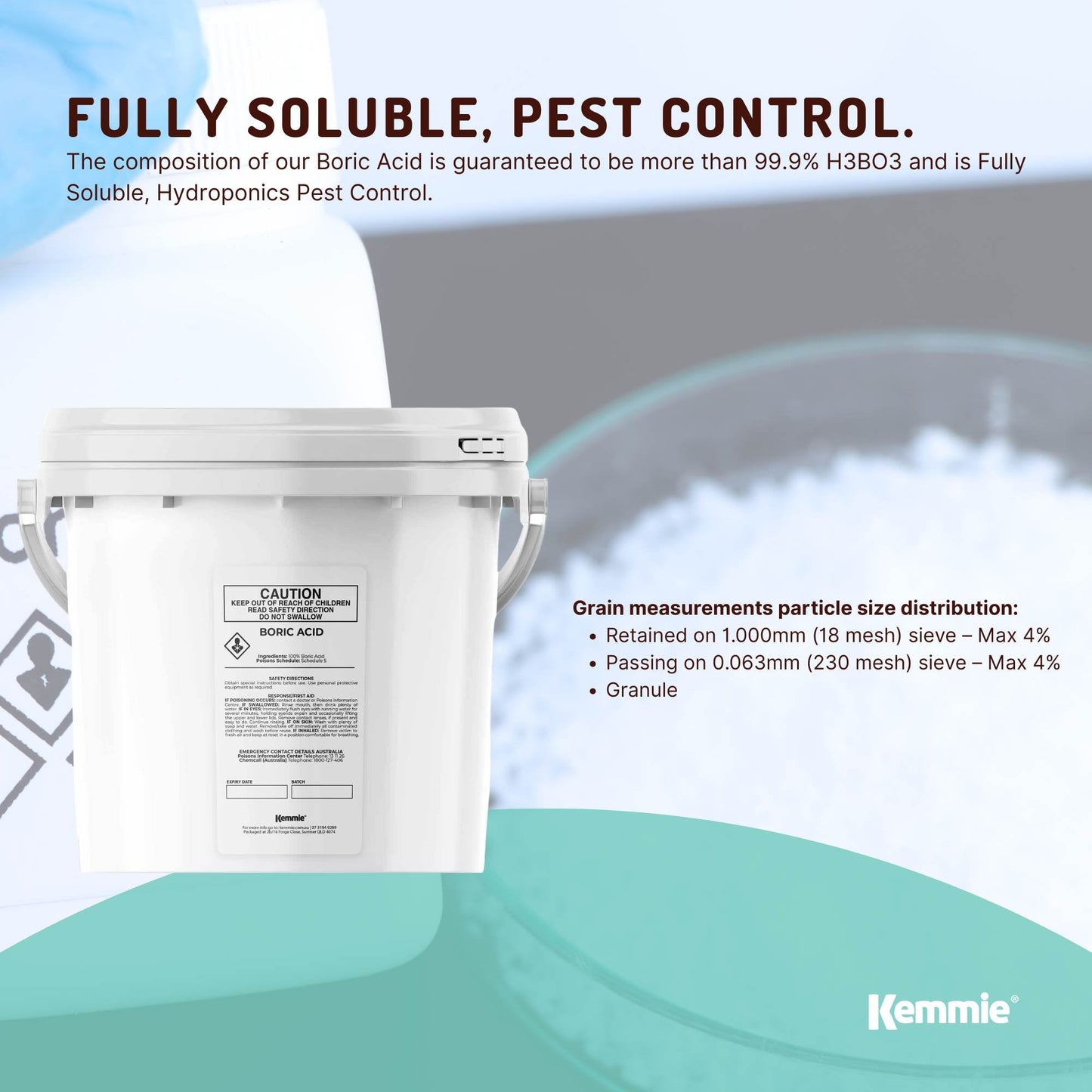 Boric Acid Powder Bucket - High Purity Fully Soluble Granules - Pest Ant Bulk
