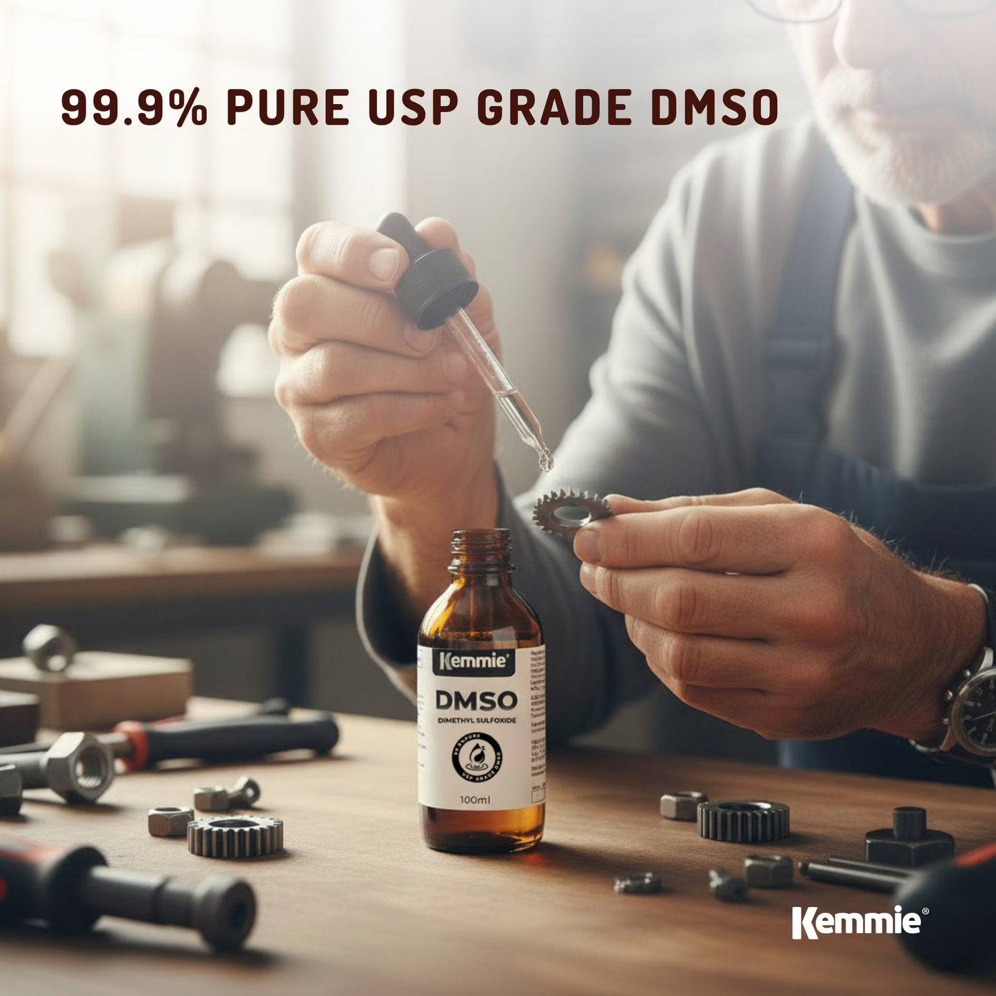 Kemmie 100ml DMSO Liquid 99.9% - Pure USP Grade Dimethyl Sulfoxide Dropper