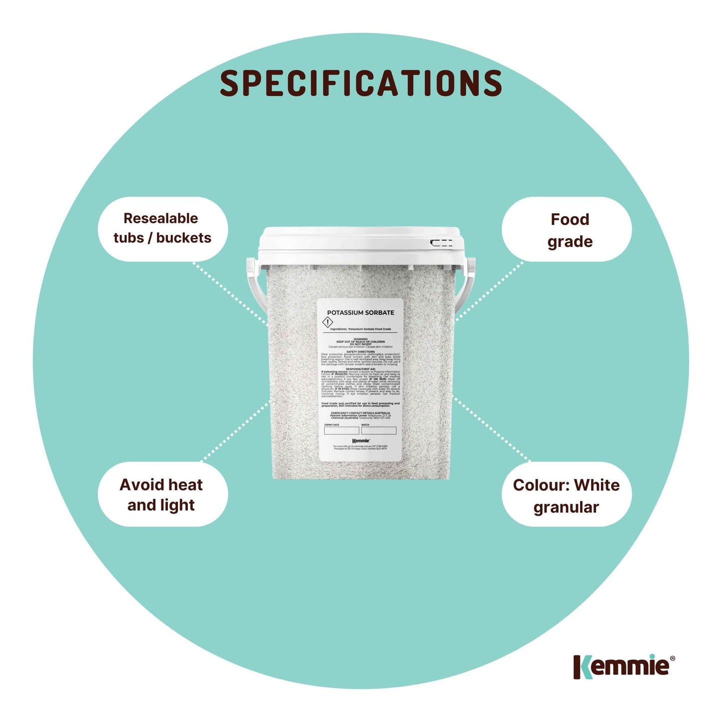 Kemmie 500g Potassium Sorbate Granules E202 Preservative Cosmetic Brewing Tub