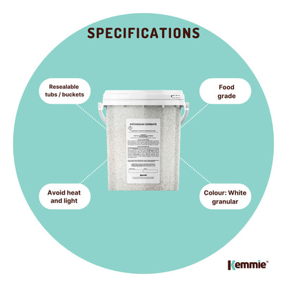 Kemmie 500g Potassium Sorbate Granules E202 Preservative Cosmetic Brewing Tub