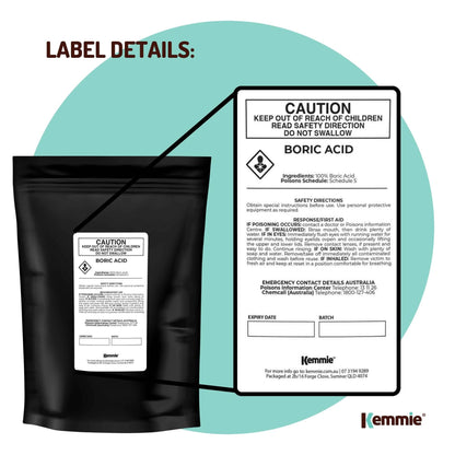 Kemmie Boric Acid Powder 99.9% Pure - Soluble Orthoboric Acid H3BO3