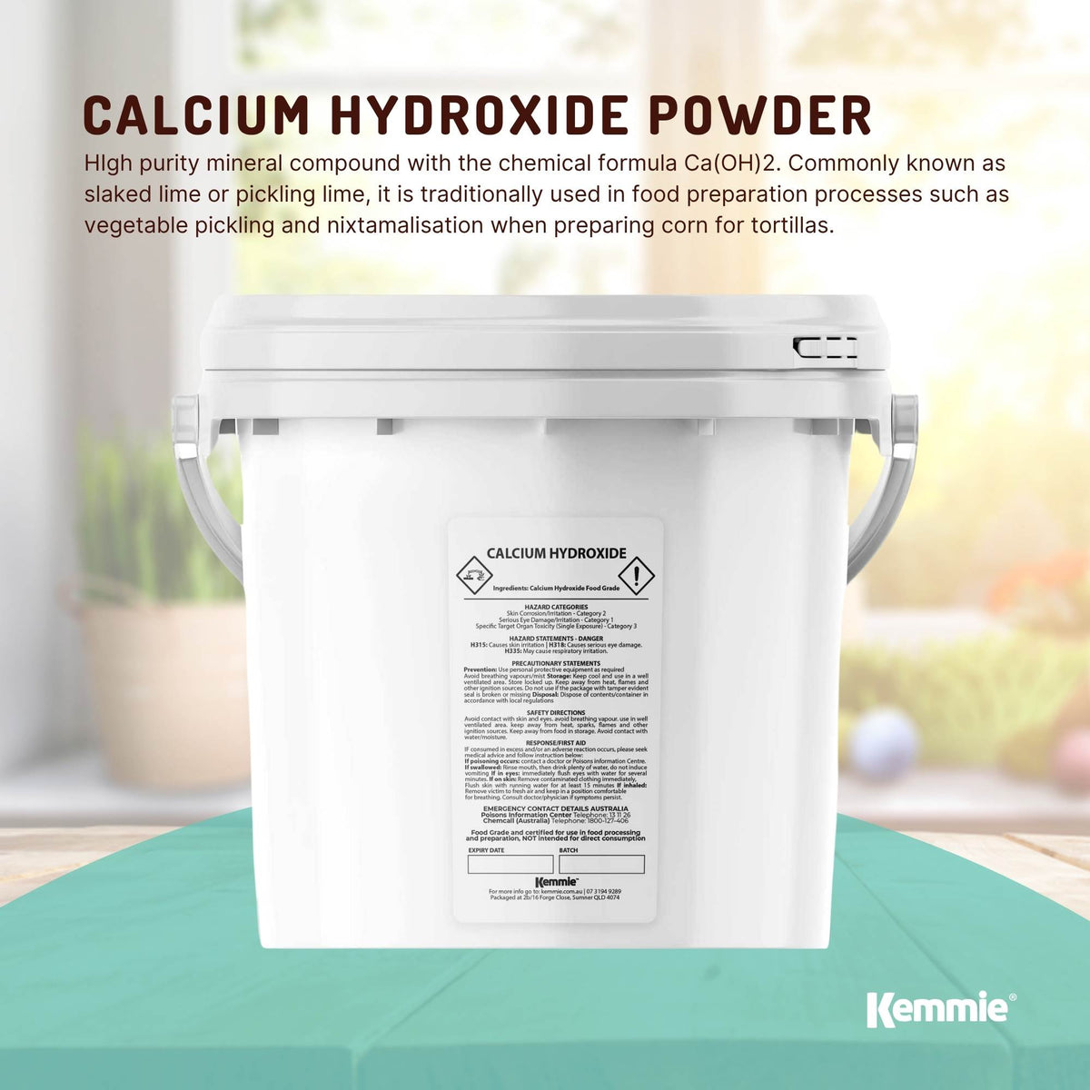 Kemmie Calcium Hydroxide Powder Food Grade FCC Pickling Lime Tubs