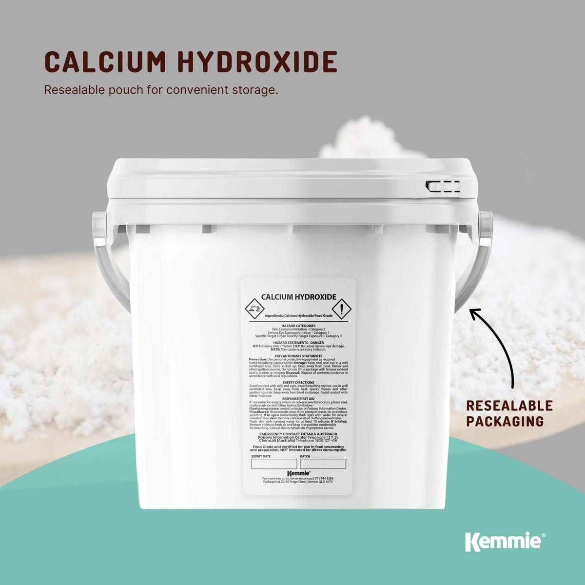 Kemmie Calcium Hydroxide Powder Food Grade FCC Pickling Lime Tubs