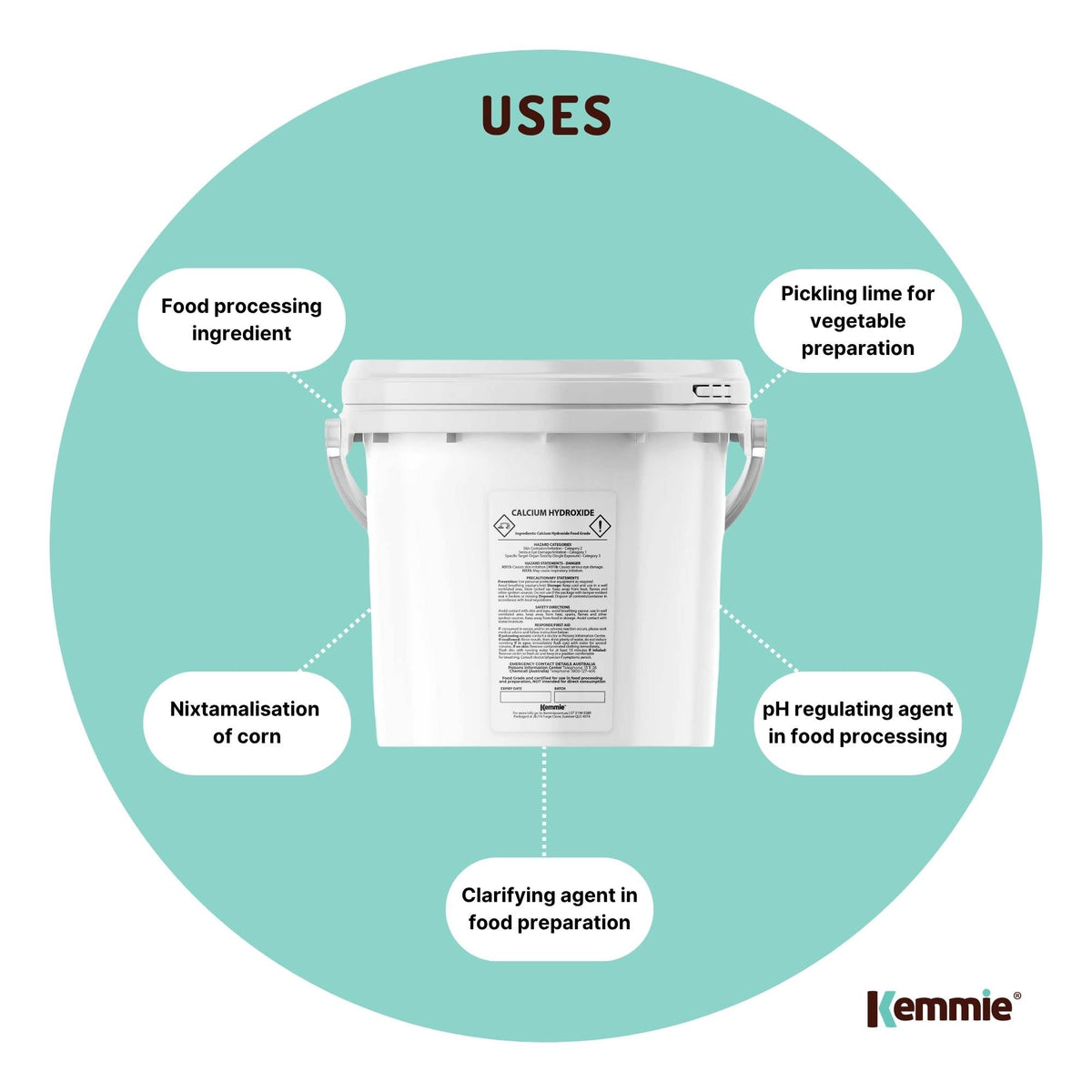 Kemmie Calcium Hydroxide Powder Food Grade FCC Pickling Lime Tubs