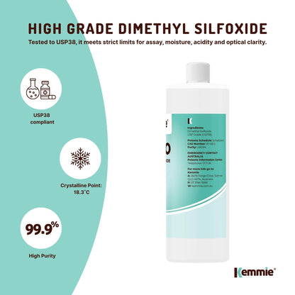 Kemmie DMSO Liquid 99.9% Pure - USP Grade Dimethyl Sulfoxide Solvent