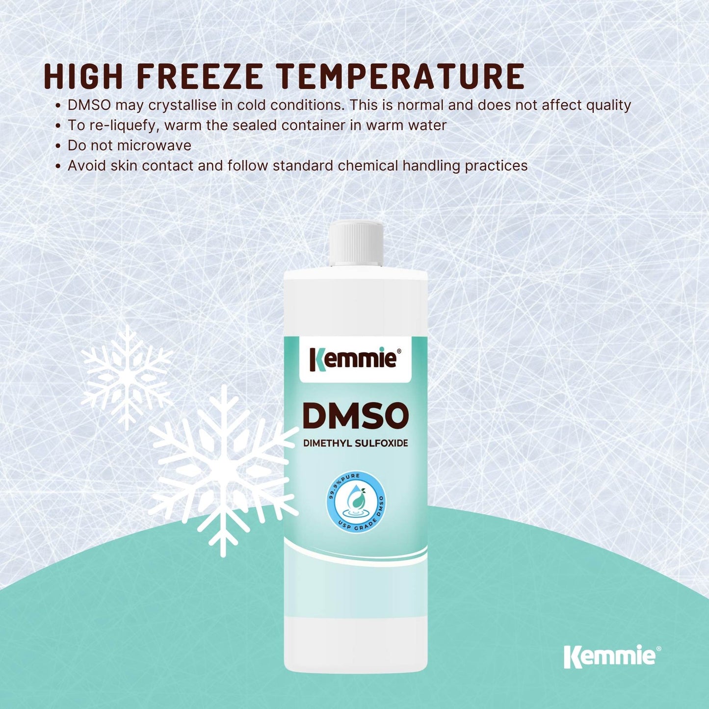 Kemmie DMSO Liquid 99.9% Pure - USP Grade Dimethyl Sulfoxide Solvent